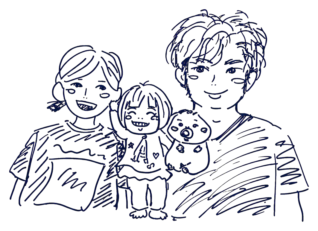 家族4人の手描きイラスト